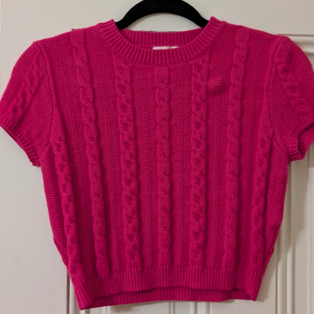 Superdown Vibrant Pink Cable Knit Sweater